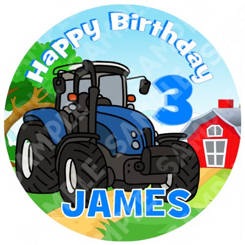 Blue Tractor Edible Cake Topper