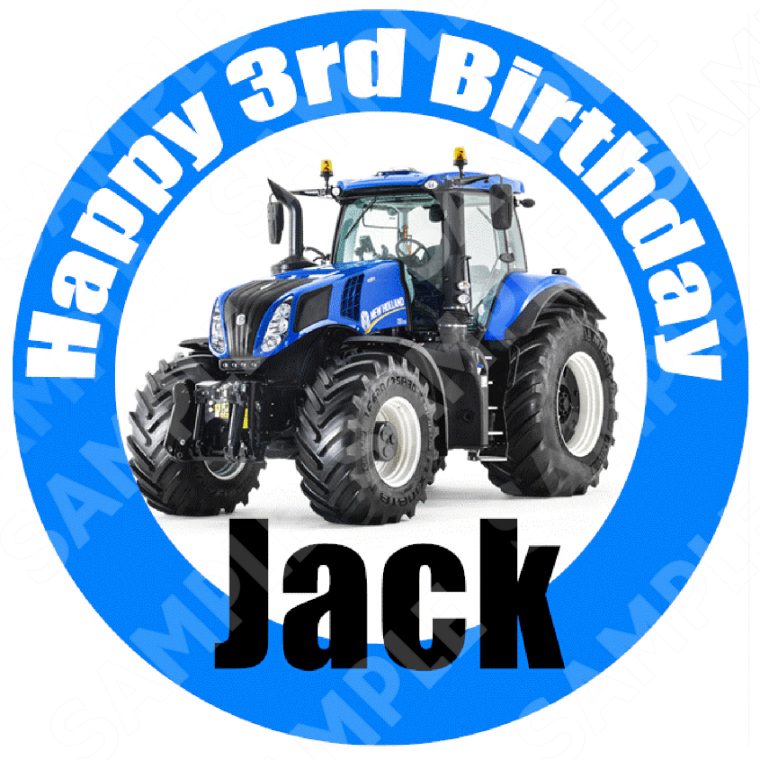 Tractor New Holland Round Edible Cake Topper